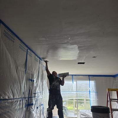 Reparación y repintado de techo en progreso